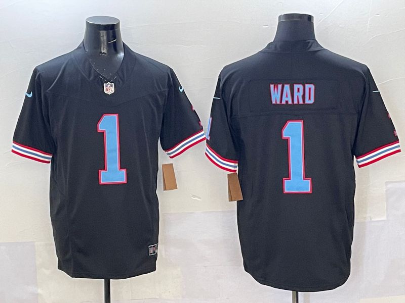 Men 2025 Tennessee Titans #1 Ward Black Throwback Three generations Nike Limited NFL Jersey style 2